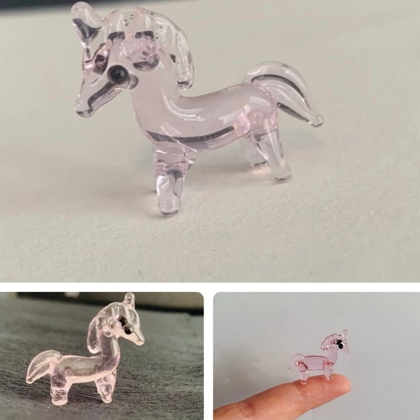Tiny Cute Handmade Pink Blush Unicorn Lampwork Glass Figure