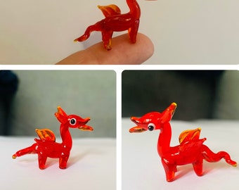 Tiny Handmade Red Dragon Lampwork Glass Animal Figure