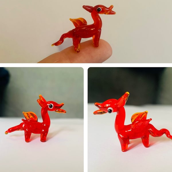 Tiny Handmade Red Dragon Lampwork Glass Animal Figure