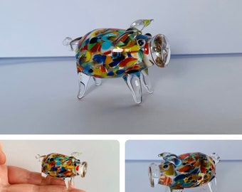 Miniatuur handgemaakte veelkleurige varken Lampwork glazen dierenfiguur