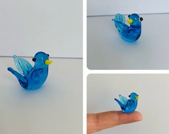 Kleine handgemaakte hemelsblauwe duif Lampwork glazen dierenfiguur
