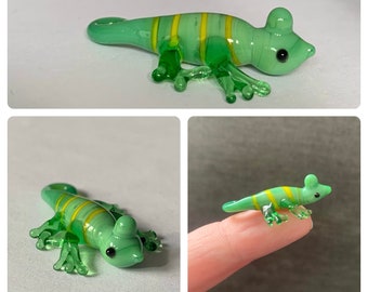 Tiny Handmade Green Chameleon Lampwork Glass Animal