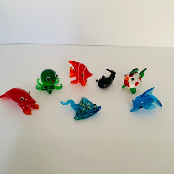 By The Sea Collection - Set Of 7 Tiny Handmade Lampwork Glass Animals