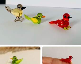 Bird Trio - Set Of 3 Tiny Handmade Lampwork Glass Animal Figures