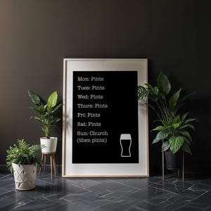 Pints weekly calendar wall print, Northern Ireland wall art, beer, wall art, Guinness, pint, housewarming gift, Belfast, Irish Craic
