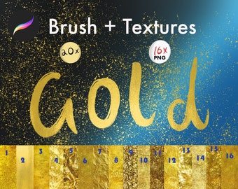 16 Gold Textures and 20 gold brushes für Procreate