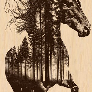 Silver Pack®! Horse & Forest Laser Laser Engraving File PNG_SVG_PDF_EPS, High-Detail Wildlife Art, Laser burn file, Commercial Use File