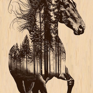 Silver Pack®! Horse & Forest Laser Laser Engraving File PNG_SVG_PDF_EPS, High-Detail Wildlife Art, Laser burn file, Commercial Use File