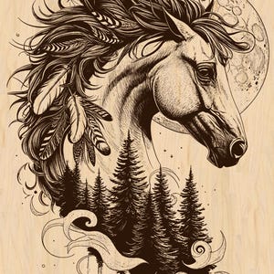 Silver Pack®! Horse Moonlight Wood Laser Engraving File PNG, SVG_PDF_EPS, Horse Head with Moon Art, Coasters, Charcuterie board, Xtool