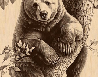 Silver Pack2.0®! Bear Sitting on Branch Laser Engraving File PNG, JPEG | Wildlife Art | + PNG_SVG_PDF(full-color vector format)