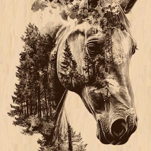 Silver Pack®! Horse Double Exposure with Forest Laser Engraving File PNG_SVG_PDF_EPS, Wildlife Landscape Art, Commercial Use