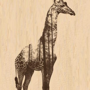 Silver Pack®! Giraffe Laser Engraving File PNG_SVG_PDF_EPS, Wildlife Landscape Art, Double Exposure Forest Design, Wood burning file