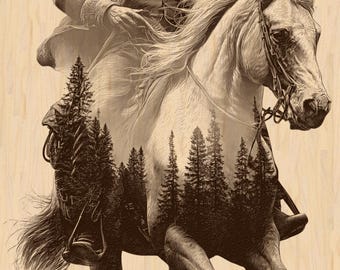 Silver Pack®! Cowboy Riding Horse Laser Engraving File PNG, JPEG High Quality, Ranch Cowboy Art+ PNG_SVG_PDF_EPS(full-color vector format)
