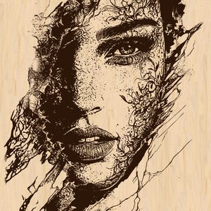 Silver Pack®! Mystical Woman Portrait Laser Engraving File PNG_SVG_PDF_EPS, Grafika kobieca, Plik do wypalania laserowego, Grawerowanie cyfrowe do pobrania