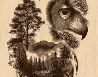 Silver Pack®! Owl Forest Double Exposure Laser Engraving File PNG, JPEG High Resolution + PNG_SVG_PDF_EPS(full-color vector format)