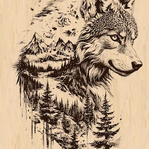 Silver Pack®! Wolf & Mountain Laser Engraving Design: Rustic Wildlife Art (Digital Download)