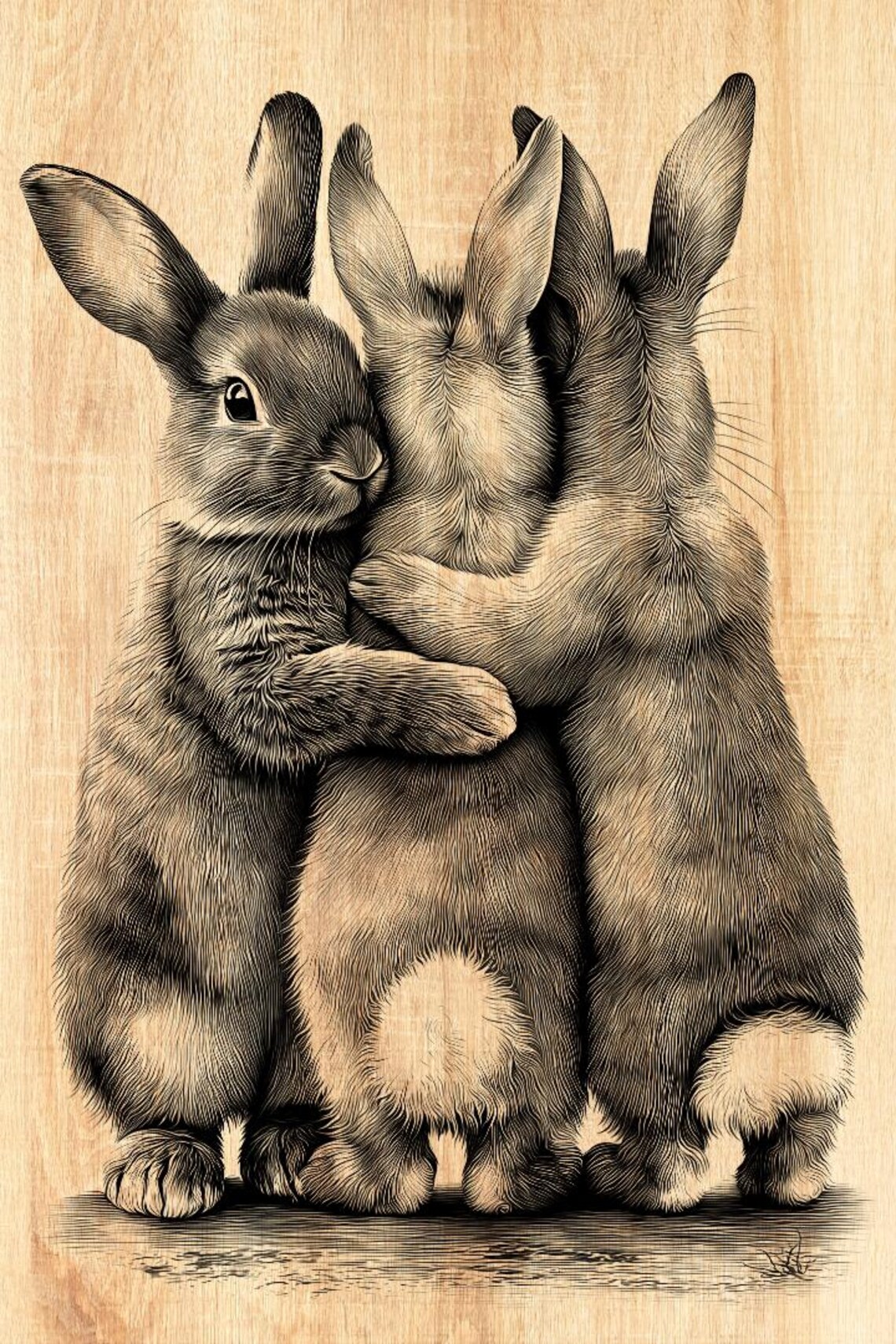 Rabbit Engraved Silver Pack®! Cute Rabbit Trio Laser Engraving File PNG, JPEG High ...