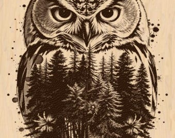 Silver Pack®! Owl Double Exposure with Forest Laser Engraving File PNG_SVG_PDF_EPS, Wildlife Landscape Art, bird Art, Laser burn file