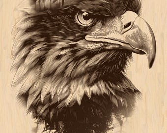 Silver Pack®! Eagle Head Forest Double Exposure Laser Engraving File PNG, JPEG High Resolution + PNG_SVG_PDF_EPS(full-color vector format)