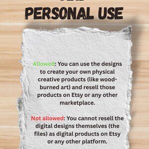 K&ouml;nnte beinhalten: Bild mit Text: &bdquo;KOMMERZIELLE UND PERS&Ouml;NLICHE NUTZUNG&ldquo;. Es werden Nutzungsrechte f&uuml;r Designs aufgef&uuml;hrt, die die Erstellung physischer Produkte und den Weiterverkauf auf Etsy erlauben, aber den Weiterverkauf digitaler Designs auf Etsy oder anderen Plattformen verbieten.