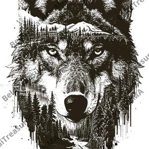 Silver Pack®! Dubbelexponering Varg laserbränningsfiler PNG_SVG_PDF_EPS, Varg digital konst, lasergraveringsfiler, Trägravyr Vargdesign bild 3