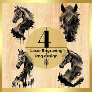 Golden Pack®! Majestic Horse with Mountain Landscape Laser Engraving Design PNG - Horse & Mountain  art – Laser Engraving Files