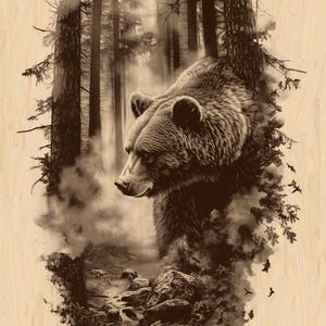 Silver Pack®! Grizzly Bear in Forest Laser Engraving File PNG, JPEG High Resolution, Wildlife Art+ PNG_SVG_PDF_EPS(full-color vector format)
