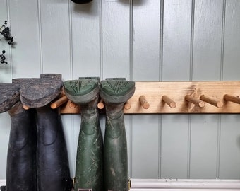 Welly wellington wellies wooden rack / personalised boots holder, wall mounted sizes available to hold 1 - 5Pairs, custom welly rack