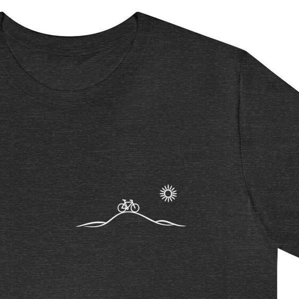 Bike T-Shirt Sunny Ride - Minimalist Hill Design, Cotton Comfort for Cyclists