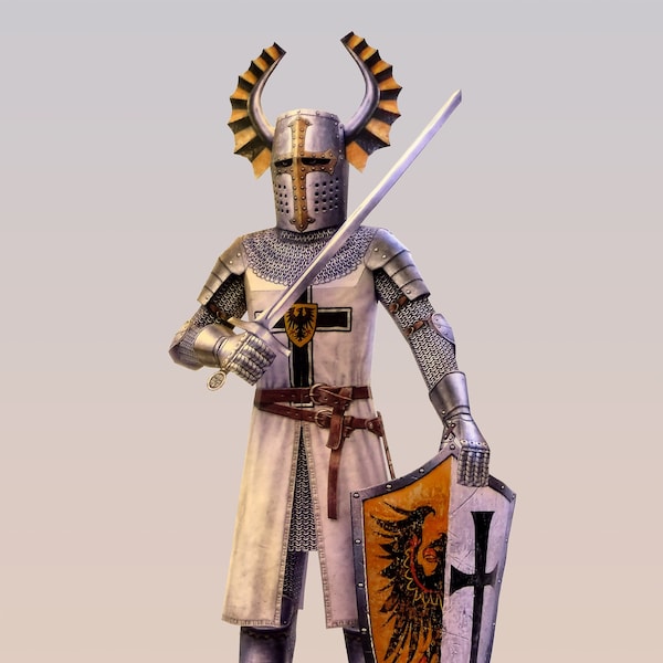 Papercraft chevalier découpage papier 3D chevalier médieval, sculpture de papier d'un chevalier teutonique, histoire des templiers