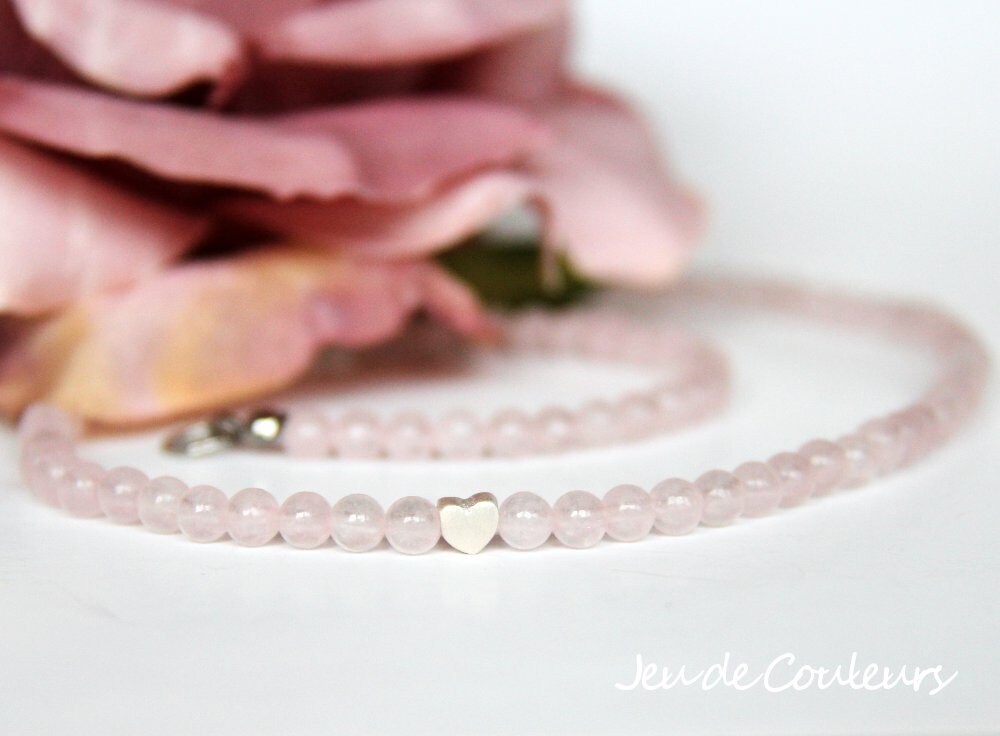 Short Rose Quartz Ball Necklace in Pink With a Small Real