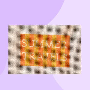 Summer travels luggage tag - hand painted needlepoint luggage tag 18 mesh - luggage tag insert - modern needlepoint