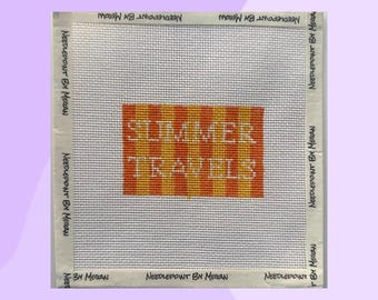 Hand Painted Needlepoint Luggage Tag Canvas: Summer Travels Design