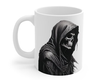 Grim Reaper Last Sip White Mug 11oz, Skull Mug, 11oz Ceramic Mug, Tea, Skull