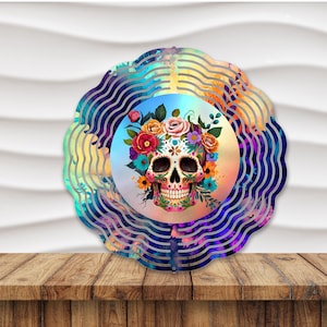 10in. Sugar Skull with Flowers wind spinner digital download