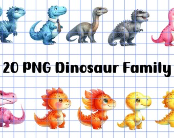 20 Dinosaurier Familie PNG digitaler Download