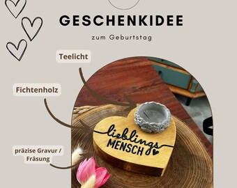 Houten hart met gravure / houten hart met theelichthouder / cadeau-idee / liefde / bruiloft / rouw / Moederdag verjaardagscadeau