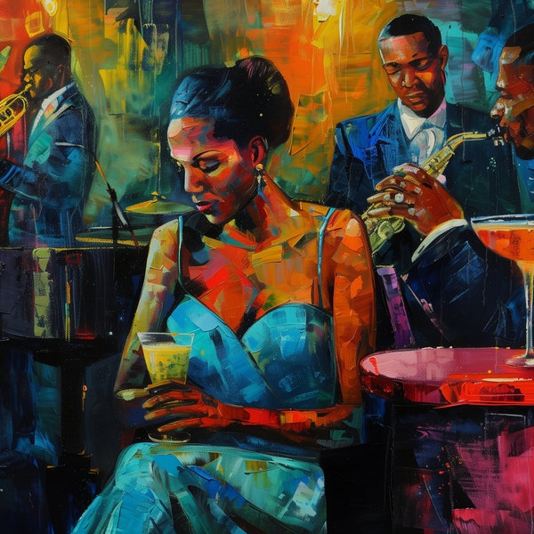 Jazz and Cocktails | Jazz Club | Saxophone | Trumpet | Digital Print | High Resolution