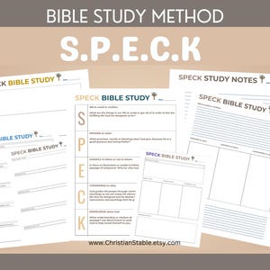 Peut inclure: Une feuille de travail imprimable pour une méthode d'étude biblique avec l'acronyme "SPECK" et les mots "S.P.E.C.K BIBLE STUDY" répétés sur plusieurs pages. L'acronyme signifie "Pêche à éviter ou à confesser", "Promesse à réclamer", "Exemple à suivre ou à ne pas suivre", "Commandement à obéir" et "Connaissance de Dieu".