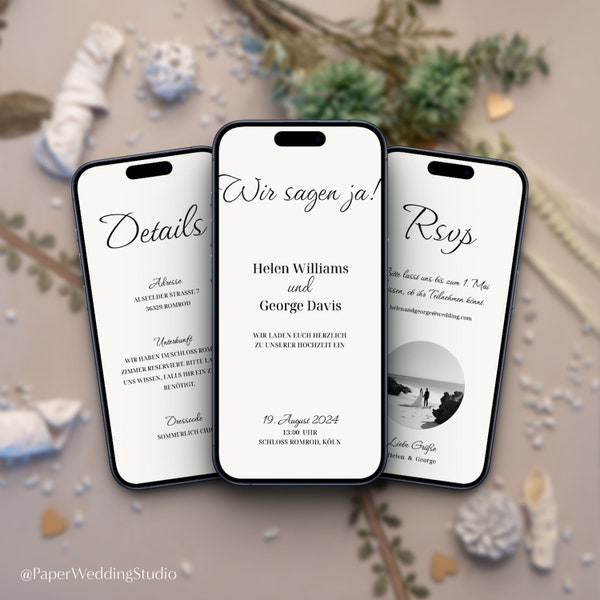 Hochzeitseinladung Digital |  DIY Template | moderne, klassische eInvites | Deutsch