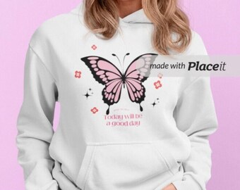 Butterfly Hoodie | Pullover hoodie quote, Hoodie for friend, Cozy sweatshirt pink white, Gift for sister, Aesthetic Butterfly Hoodie