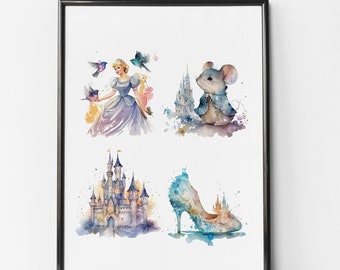 Princess art,printable princess poster,princess wall print,magical art,cinderella art,princess poster,magic kingdom art,castle art,magical