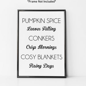 Arte de otoño, cartel de otoño, impresión de pared de otoño, cartel de otoño, imagen de otoño a4, impresión de pared de otoño, signo de caída, signo de especias de calabaza, arte de otoño acogedor, hygge