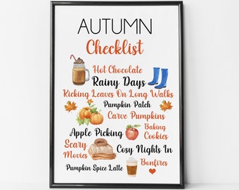 Autumn poster,Autumn checklist art,printable autumn poster,autumn sign,fall art,fall print,fall wall print a4 autumn print,autumn decor,fall