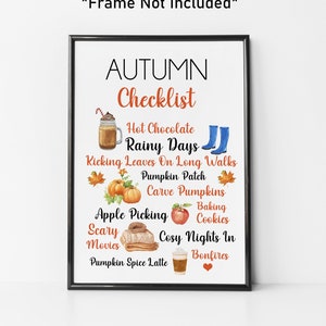 Cartel de otoño, arte de lista de verificación de otoño, cartel de otoño imprimible, signo de otoño, arte de otoño, impresión de otoño, impresión de pared de otoño a4 impresión de otoño, decoración de otoño, otoño