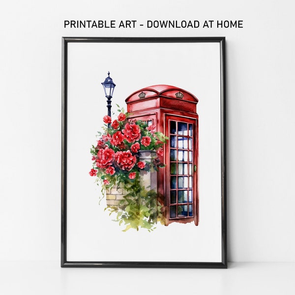 Red phonebox art,red phone box poster,red decor,red poster,phonebox england art,england print,london art,london phonebox,england decor a4