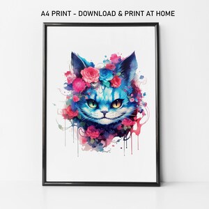 Grinsekatze druckbare Kunstdruck, Wunderland, Alice im Wunderland, a4 Druck, Wunderland, magische Kunst, Alice, Cheshire-Katze, Cheshire-Katze, Posterdruck