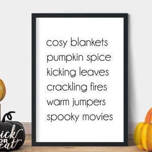 Arte de otoño, cartel de otoño, impresión de pared de otoño, cartel de otoño, imagen de otoño a4, impresión de pared de otoño, signo de caída, signo de especias de calabaza, arte de otoño acogedor, hygge