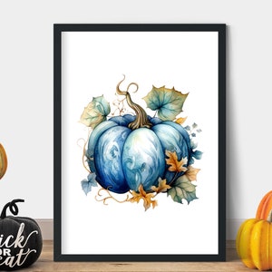 Póster de calabaza azul, arte de calabaza, imagen de calabaza, impresión de calabaza, póster de otoño, póster de Halloween de calabaza azul, impresión de otoño, póster de arte de calabazas a4