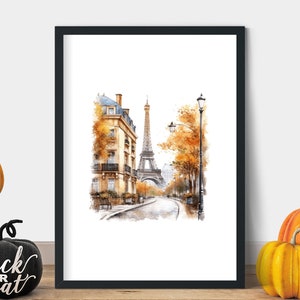 Cartel de París en otoño, arte de París, otoño en París, cartel de la torre Eiffel, arte de la Torre Eiffel, arte de Francia, imagen de París, arte de París imprimible, París a4